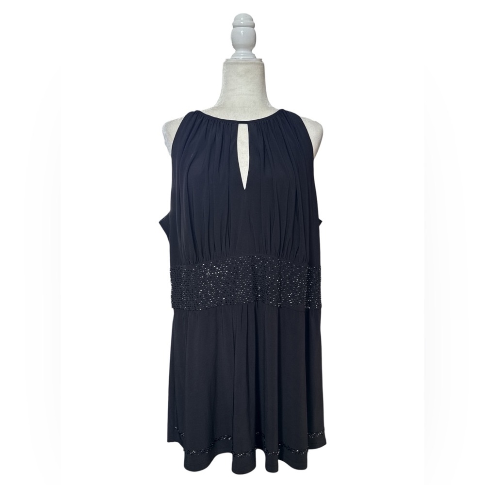 Dressbarn Elegant Black Sleeveless Blouse with Beaded Waist and Trim 20 W